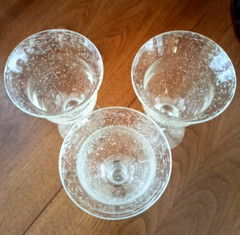 3 Hand Blown Glass STEMMED Water Goblet TROPICAL DRINK Poco Grande ARTSY Bubbles