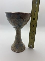 Blue, Tan & Brown Pottery 5.5″ Chalice Goblet