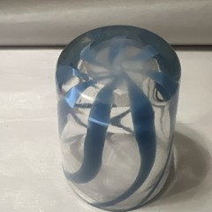 Vintage Blue Ribbon Swirl Bar Glass 4 Inch