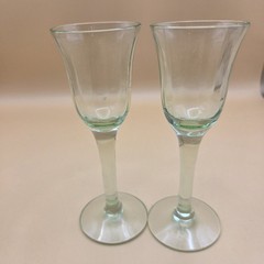 VTG Uranium Glass Liqueur Cordial Goblets Green Glow Set 2