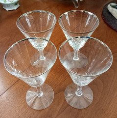 4 VTG Fostoria CRYSTAL WATER / WINE GLASS Bridal Belle PLATINUM RIM Etched USA