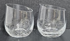 (2) Pier 1 Clear Reflections Slant Rim Crackle Glass Stemless Wine Glasses