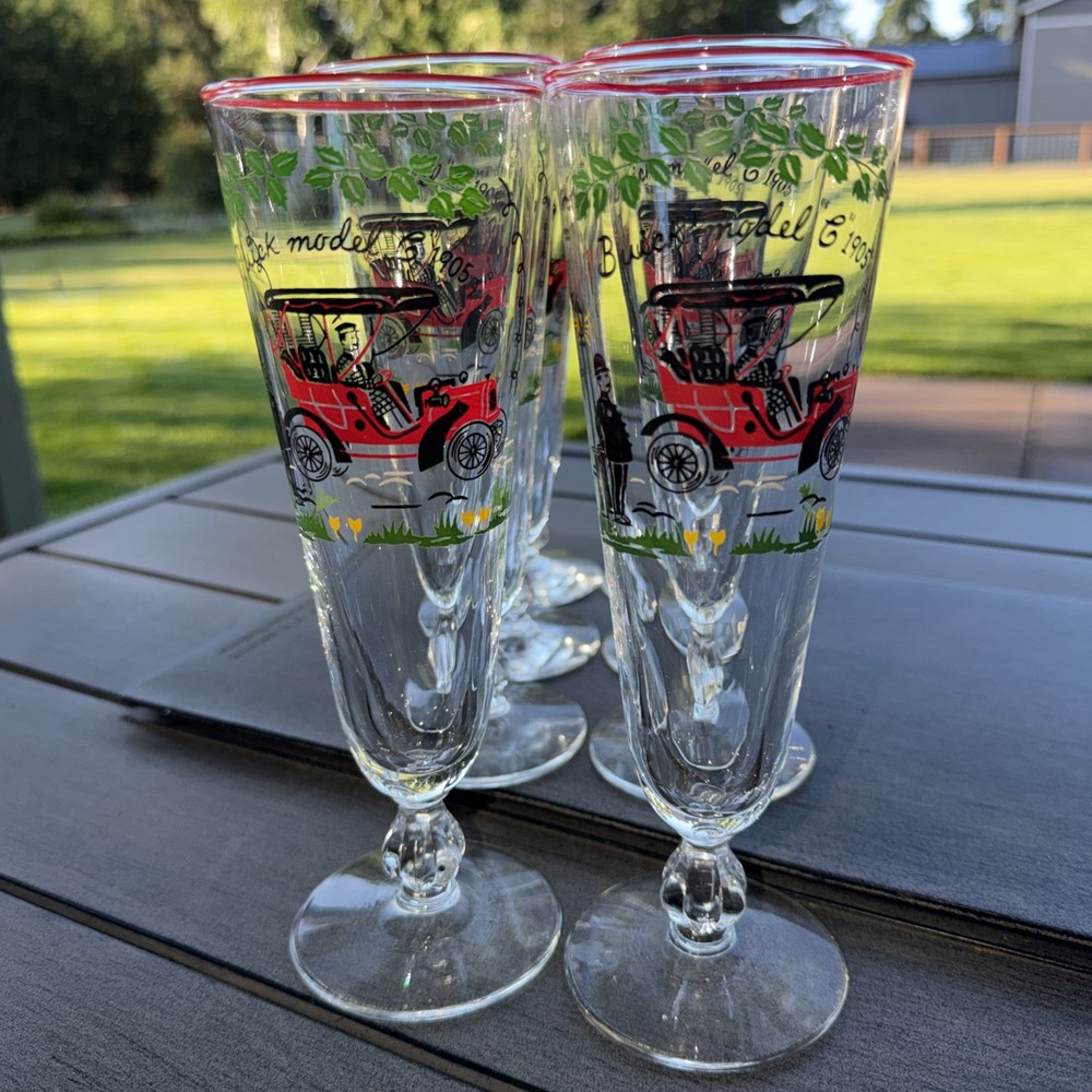 Horseless Carriage ‘Buick Model C’ Pilsner Glass by Libbey Glass (8pcs)