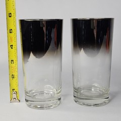 Set of 2 Highball Silver Fade Glasses Mercury Ombre MCM 12oz Tumbler Barware Cup