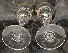 (2) Mikasa Vintage Antique Lace Crystal Water Goblet Set Floral Gold Rim