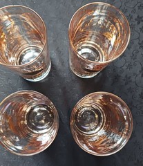 Set of 4 Osborne Kemper Thomas MCM 24k Gold Peacock Highball Glasses 5.5″ tall