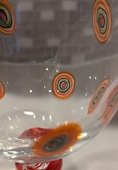 Leonardo Millefiori Murano Style Water Goblet Clear W/Orange Swirl Stem ~ 12 oz