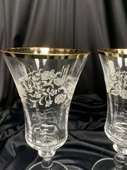 Mikasa Antique Lace Set 2 Iced Tea Water Goblets 8″ Floral Gold Trim Vtg 1990s