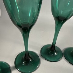 Set Of 6 Vintage 1980’s Libbey Juniper Green Champagne Wine Stemware Glasses