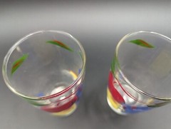 Juice Glasses Fruit Pattern Pear Apple Blueberry Safe Edge Set of 2 Vintage