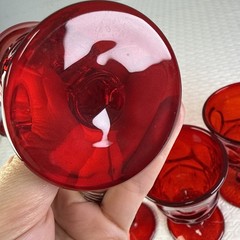 VTG Set of 7 Fostoria Argus Ruby Red Water Iced Tea Wine Footed Goblets 5”