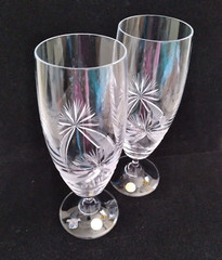 Set of 2 Sklo Bohemia Crystal Fine Cut for Iced Tea or Beer Glasses 7-1/4″H