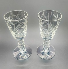 Pair Vintage Tiffin Franciscan #17301 Cut Crystal Wafer Stem Cordial Glassware