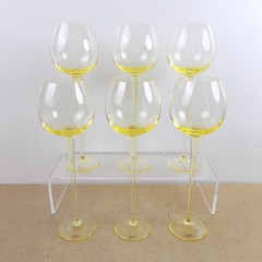 6 Moser Yellow Topaz Long Fellow Wine Glasses 9.5″ Tall Czech Crystal