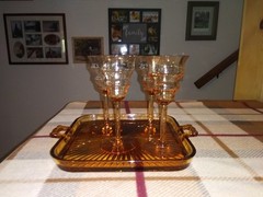 Central Glass Works, 3 #1428 Wine Glasses in Amber