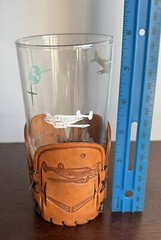 6 VTG Beechcraft Highball Glasses w/ HL Leddy Leather Holders Aviation Theme