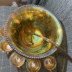 Vintage Indiana Iridescent Carnival Glass Marigold Punch Bowl Set 8 Grape Cups
