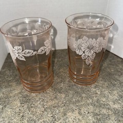 MacBeth Evans Dogwwod Set of 6 Pink Depression Glass Juice Tumblers 10 oz Etched