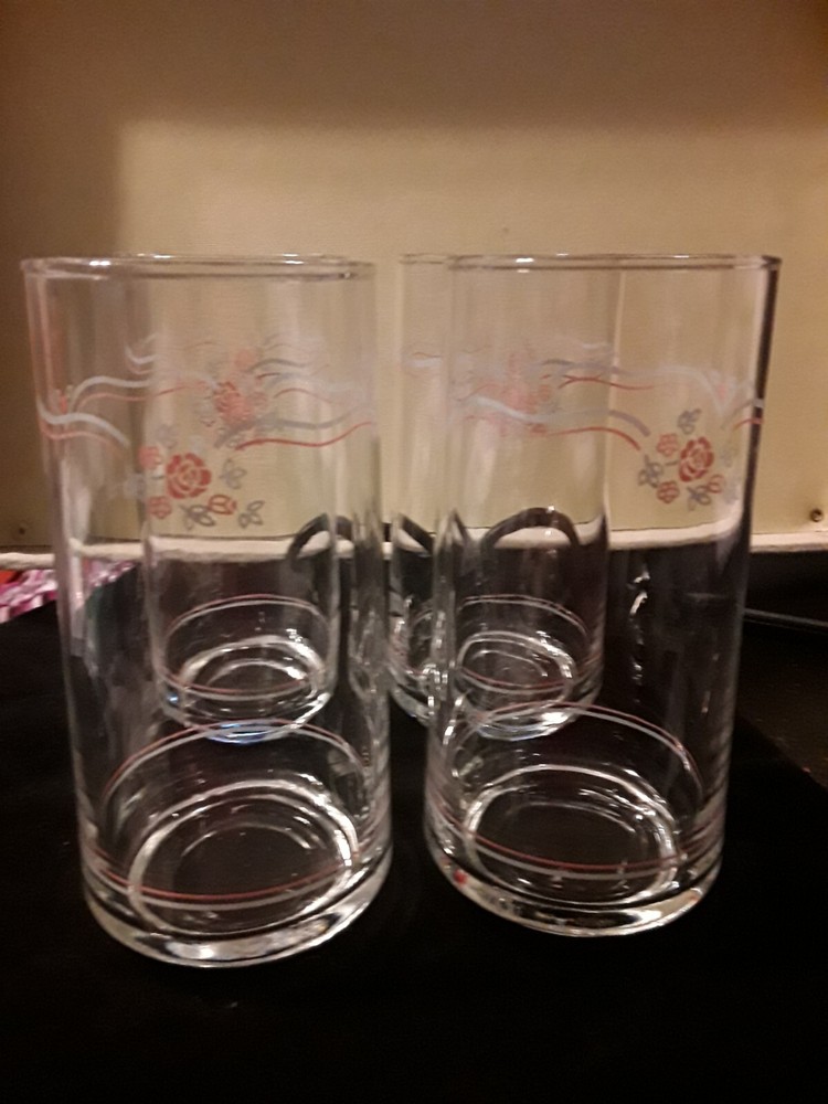 Vintage Corelle English Breakfast Pattern 14 Oz Tumbler Set of 4 Glasses