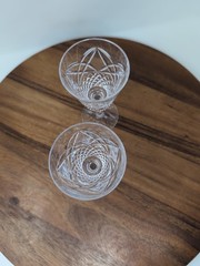 Pair Of Rosses CRYSTAL TYRONE Cut 6.5″ Tall White WINE GLASS Star Base