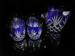 Faberge Odessa Cobalt Blue Ice Bucket with 4 glasses