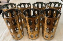 CULVER Mid 20th Century «Pisa» Crackled 22k Gold Highball Glasses – Set of 7