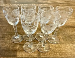 Vintage Set 6 Etched Cordial Wine Glasses Grapes/Vines Tiffin Style 30s-40s