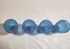 Set 4 Mini Ice Blue Goblets Pressed Glasses Diamond Cut Pattern 2.1/2 inches VTG