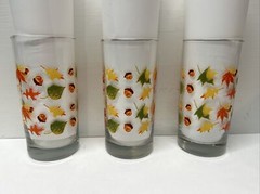 Lot Of 3 Libbey Crisa Autumn Fall Leaves Acorns 16 oz. Tumblers