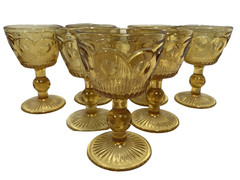 Vtg Bartlett Collins St Genevieve Amber Wine Glasses Lot Of 7