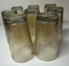 8 VTG Jeanette Iridescent Marigold Carnival Tree Bark Variant Flat Tumbler 5″