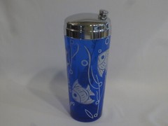 HAZEL ATLAS ANGEL FISH RITZ BLUE COCKTAIL SHAKER & 6 TUMBLERS