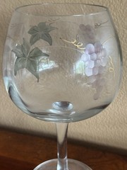 8 Rosenberg Hand Painted Romanian Wine Glasses Set Etched Grapes Leaves Design