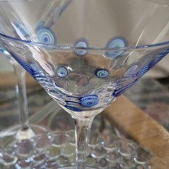 Vintage Milleflori Italy Designer Stephen Kramer Blue Swirl Dot Martini Glasses
