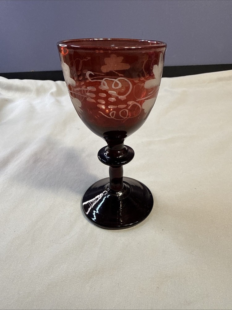 Vintage Bohemian Ruby Red Cut to Clear Cordial Glass / Aperitif Goblet