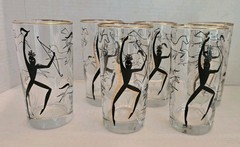 6 Vintage MCM 1950s Federal Glass Highballs Tribal Warrior or Primative Hunter