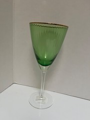 A&B Home Green Ripple With Gold Rim Wine Glass Goblet 9”.