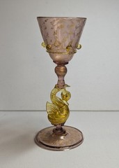 Venetian Salviati Murano Style Yellow Swan Cordial Glass 5″ Stem Golden Luster