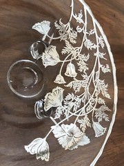 Vintage Silver City FLANDERS Poppy Overlay Crystal Serving Dish 71/2″ -EXCELLENT