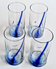 Libbey Cobalt Blue (4) Drinking Glasses Ribbon Twist Swirl Dimple Thumbprint