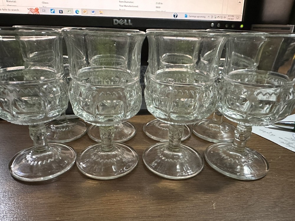 Set of 8 Antique Mid/ Late 1800s EAPG Cordial Sherry Glasses Thumbprint Pattern