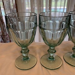 Set of 4 Libbey Spanish Green Glass Gibralter 6.75″ Goblets Duratuff EXC!