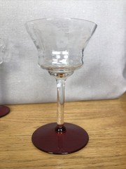 VTG Hand Blown Clear Optic Cut Crystal Cordial Glass Ruby Red Footed Floral Etch