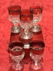 Vintage Tiffin Franciscan Kings Crown Ruby Flash Thumbprint Cordials Set of 5