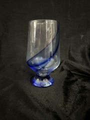 Vintage Libbey Blue Ribbon Glass Goblet Tumbler Footed Clear Blue 6″