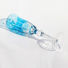 Bohemian Style Champagne Flute Glasses Hand Cut To Clear Crystal Glass 5oz Blue
