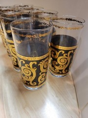 Culver Toledo 8x Black Gold MCM Highball Tumbler Glasses 12 oz