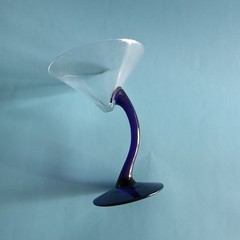 Vintage Libbey Bravura Martini Cocktail Cobalt Blue Curved Stem Glasses Set