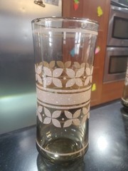 Libbey Brown Glass Beige Flowers & Band 6 Cooler Glass Tumblers 6 3/8 » 16 oz