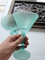 Frosted Blue Twist Stem Martini Glasses Set of 2 Two-Piece Glass